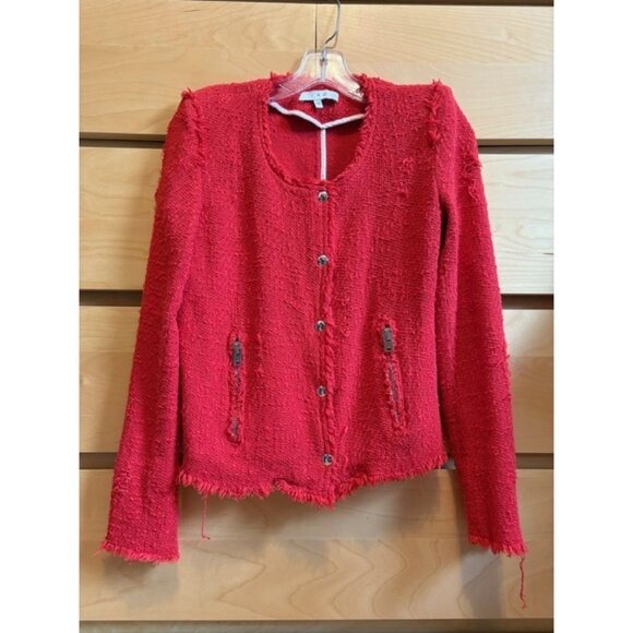 IRO AGNETTE RED DISTRESSED TWEED JACKET, LIKE NEW, SIZE: 34 / XS - Picture 2 of 8